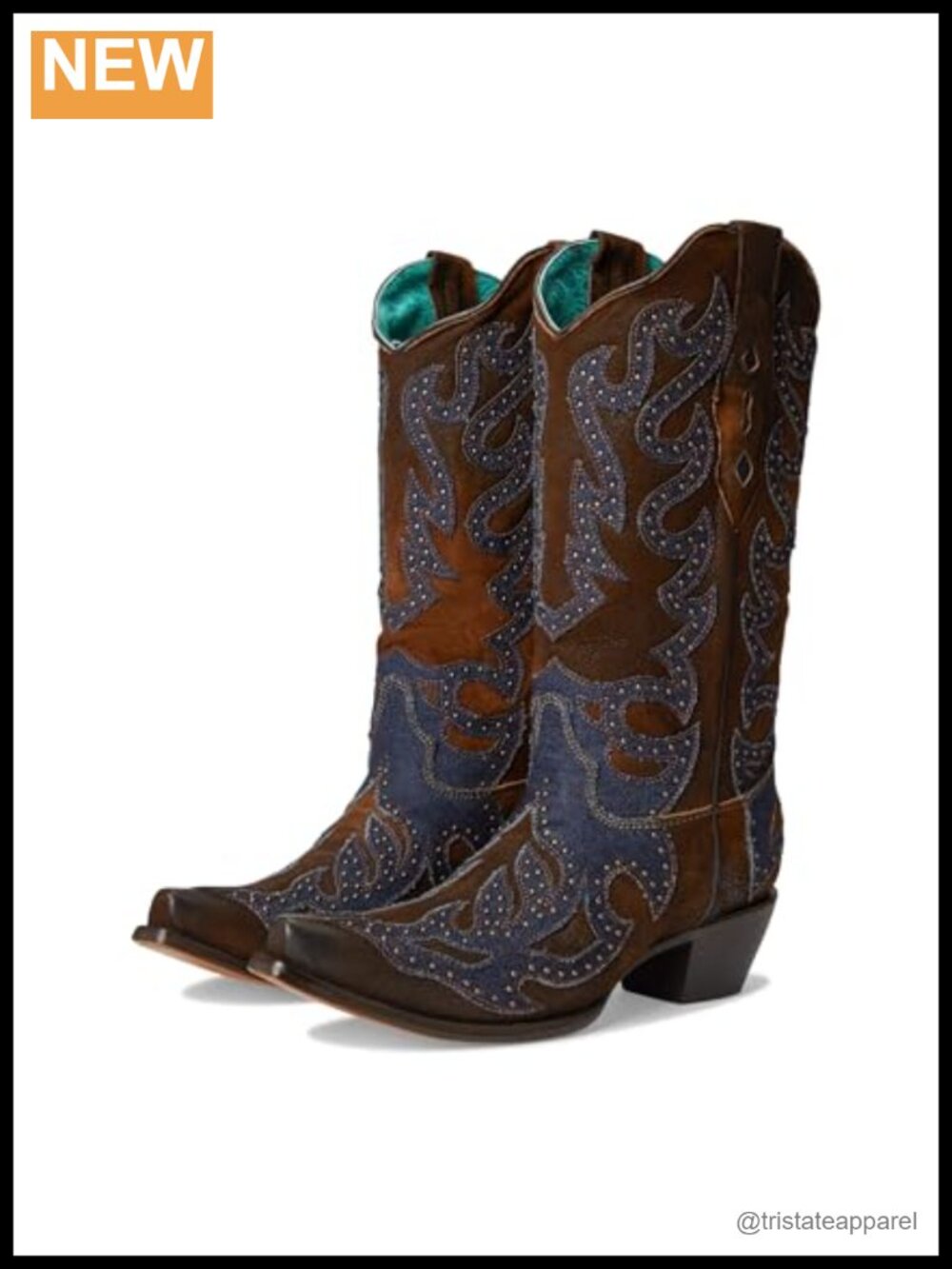 Leather Snip Toe Mid-Calf Western Boots Cuban Heel Embroidered Pull-On